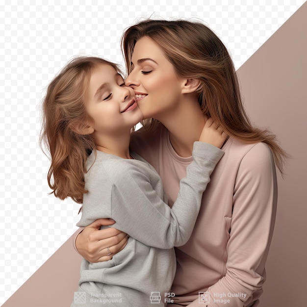 PSD a mother and daughter hug each other in front of a drawing.