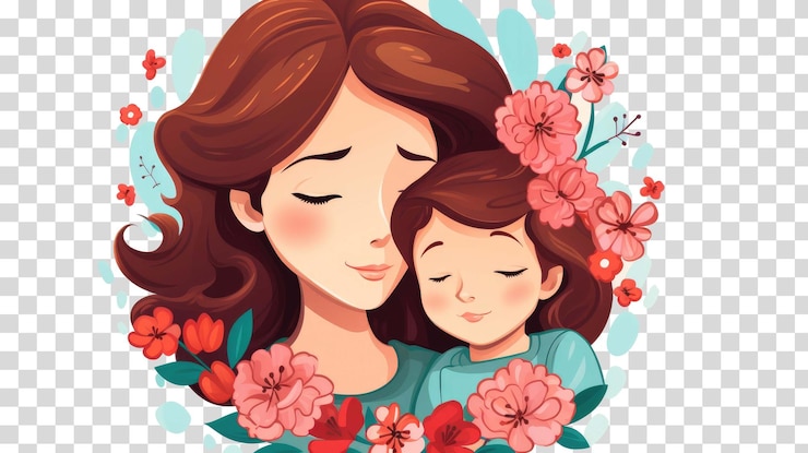 PSD mother and daughter isolated on transparent background vector illustration