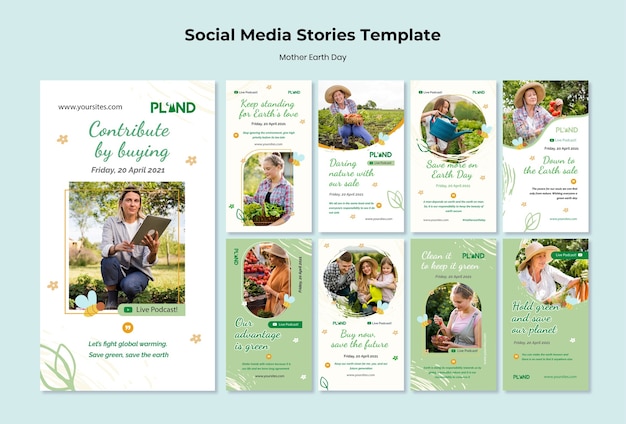 PSD 母なる地球デーのお祝いのinstagramストーリーコレクション