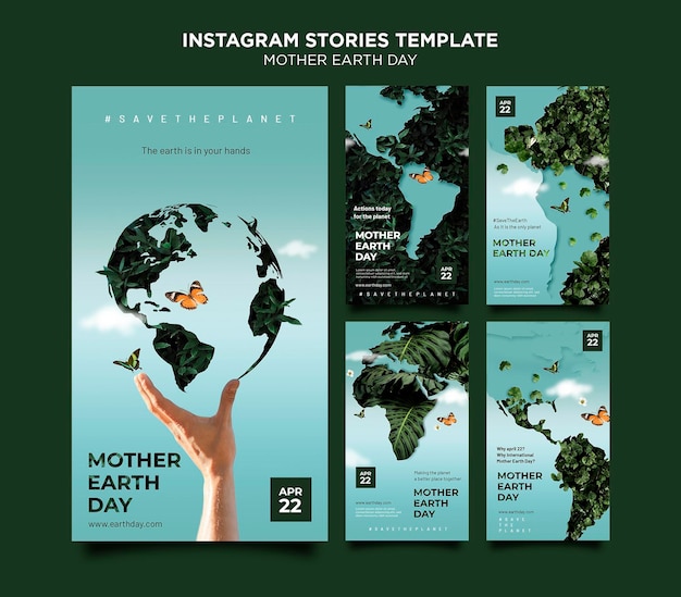 Mother earth day social media stories set