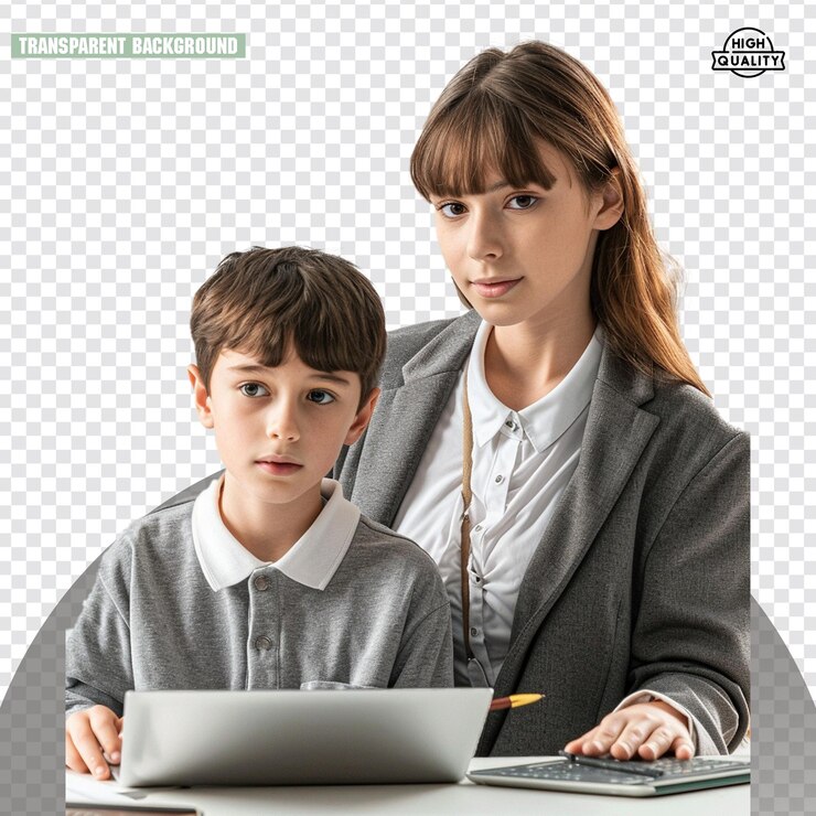 PSD mother helping her child with computer tasks