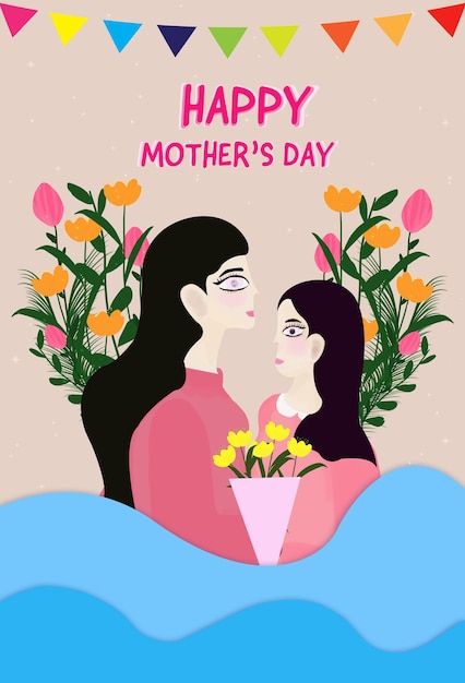 A mother and her daughter with flowers poster