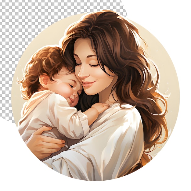 Mother holding her daughter on transparent background