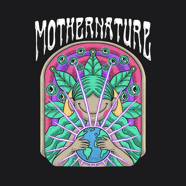 PSD mother nature psychedelic illustration for tshirts