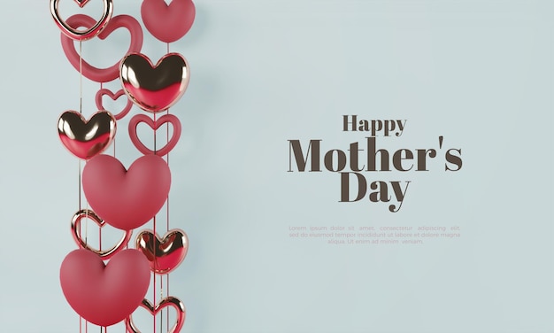 Mother's day 3d rendering of red and gold love