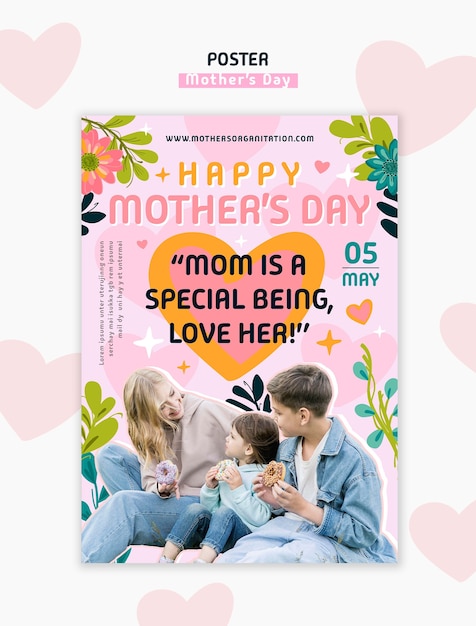 PSD modello di poster per la celebrazione della festa della madre