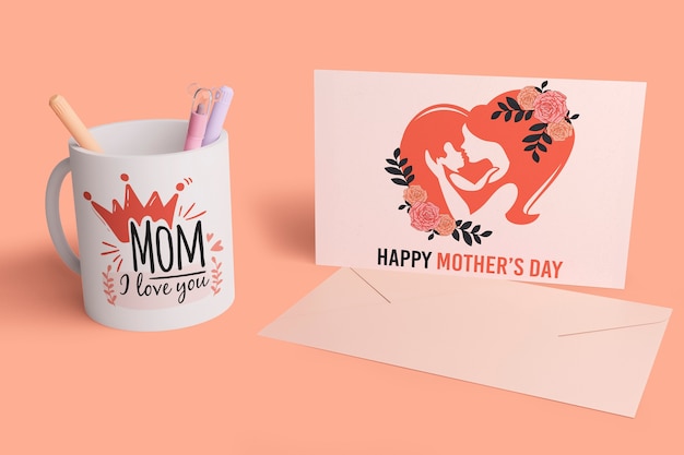 PSD mother's day greeting card with mock-up concept