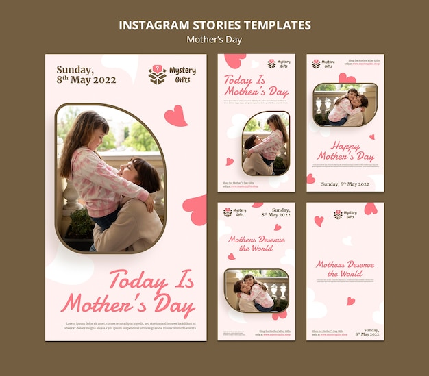 PSD storie di instagram per la festa della mamma a forma di cuore