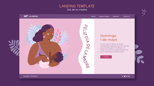 PSD mother's day landing page template in spanish