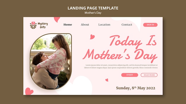 PSD mother's day landing page with heart shapes