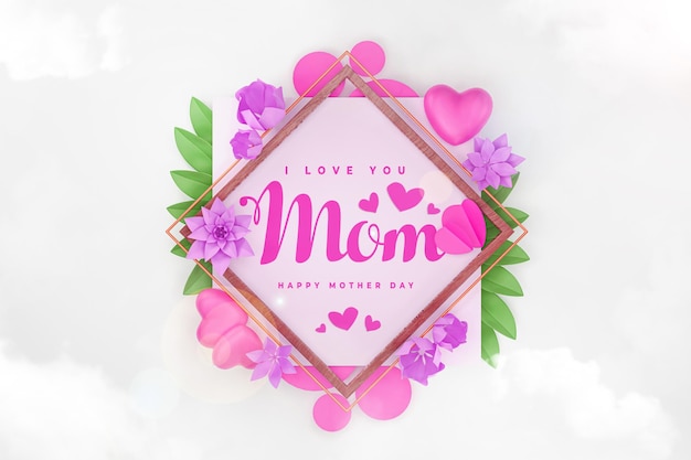 Mother's day modern background with decor elements 3d