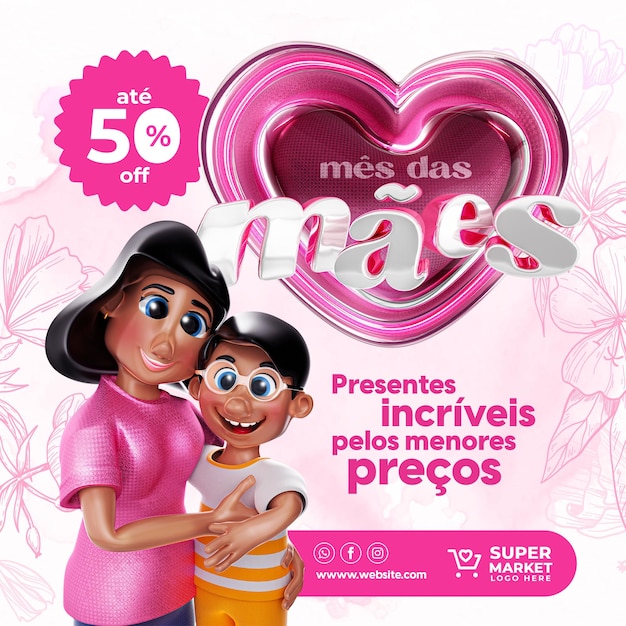 Mother's day promotion social media template with 3d logo