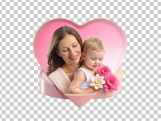 PSD mother with tulips and daughter hugging on transparent background