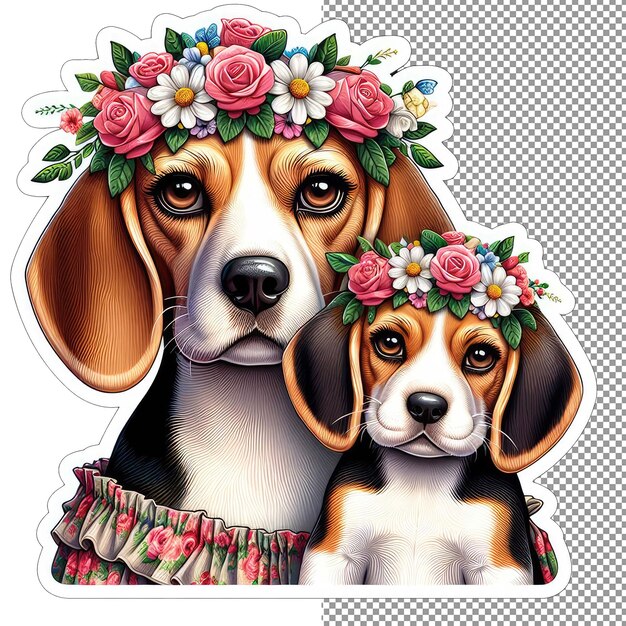 Motherly love dog mom with puppy in flowers sticker