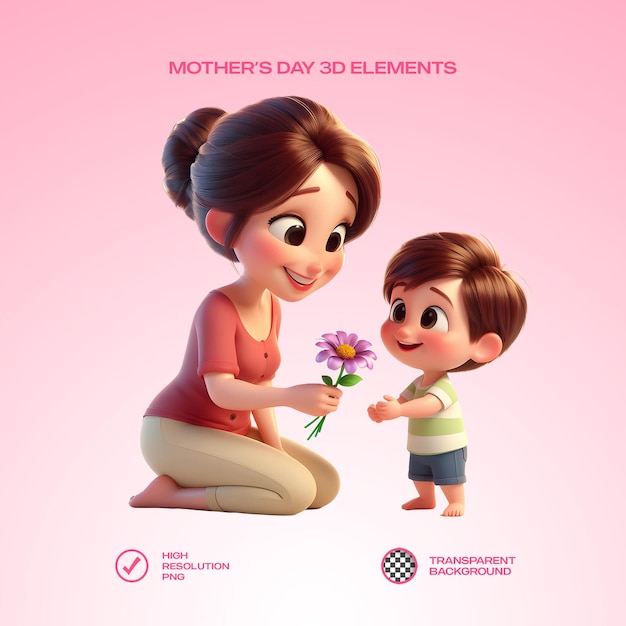 PSD mothers day 3d element transparent isolated background png