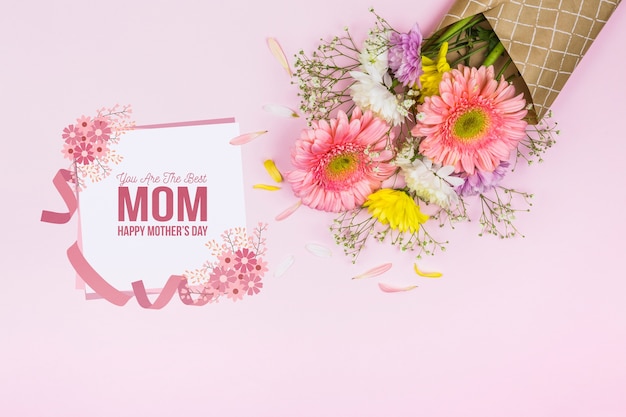 Mothers day card mockup with flowers