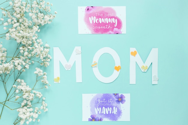 Mothers day card mockup with flowers