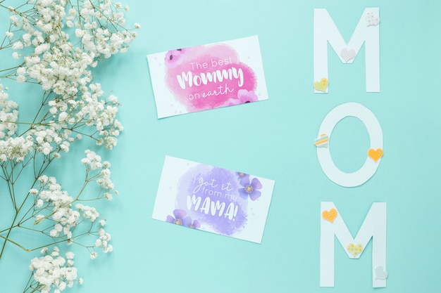 Mothers day card mockup with flowers