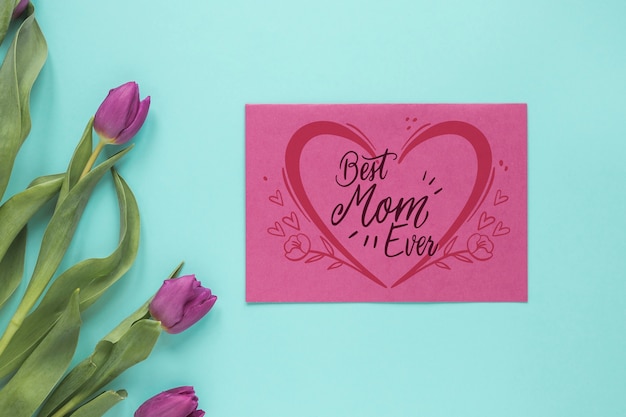 Mothers day card mockup with flowers