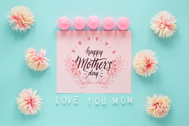 PSD mothers day card mockup with flowers