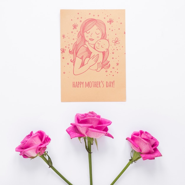 PSD mothers day card mockup with flowers