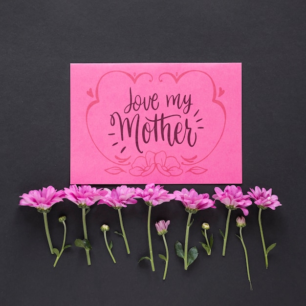 PSD mothers day card mockup with flowers