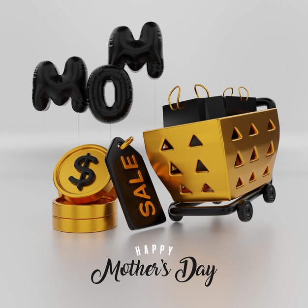 Mothers day greeting card composition 3d render