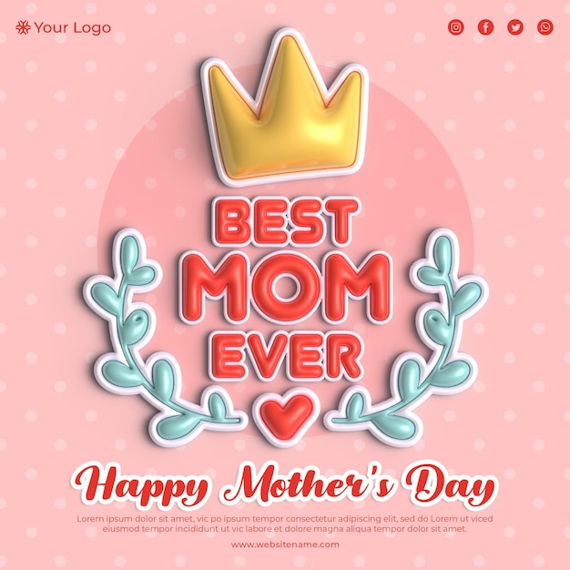 PSD mothers day greeting card mockup template