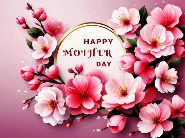 Mothers day greeting card Vector banner with girl and flying pink paper hearts