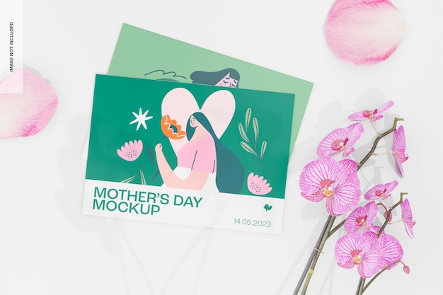 Mothers Day Greeting Cards Mockup, Stacked