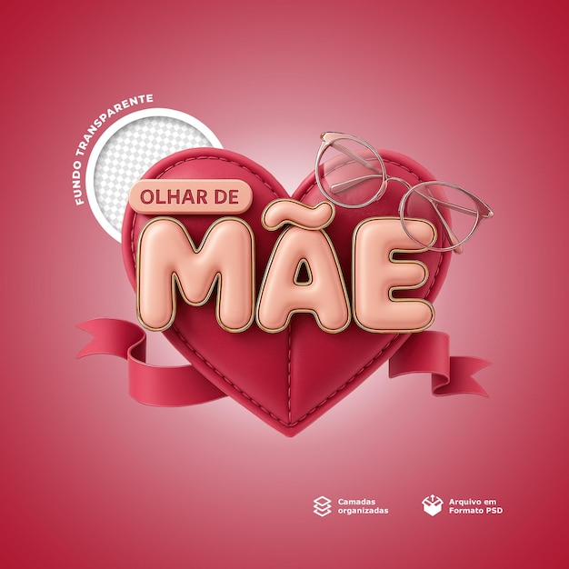 Mothers Day Heart with Glasses and Olhar de Mae