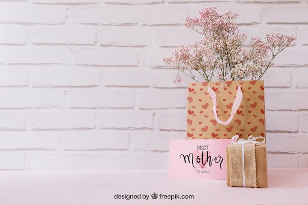 Mothers day mockup with presents and copyspace