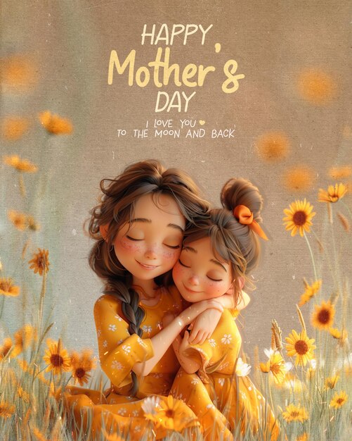 PSD a mothers day postcard with a mother and her daughter hugging for social media