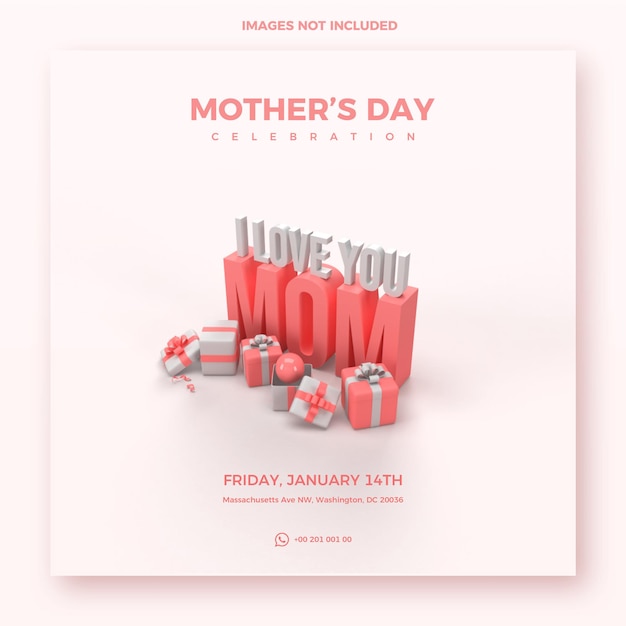 Mothers day template with 3d illustration render