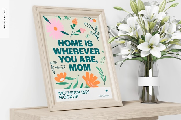 Mothers day wall frame mockup, left view