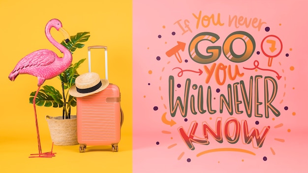 PSD frase di lettering motivazionale per le vacanze che viaggiano concetto