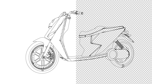 PSD disegno a mano del motore e schizzo in bianco e nero.