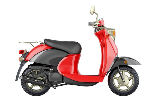 PSD motor scooter scooter red color side view 3d rendering isolated on transparent background