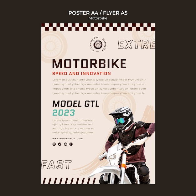 Modello di poster per sport estremi per moto