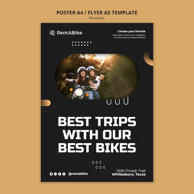 Modello di poster per viaggi in moto