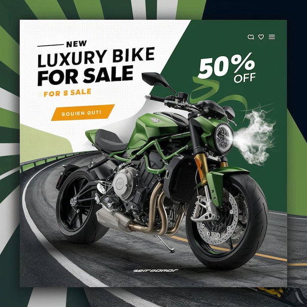 PSD a motorcycle advertises a luxury sale for 50 00