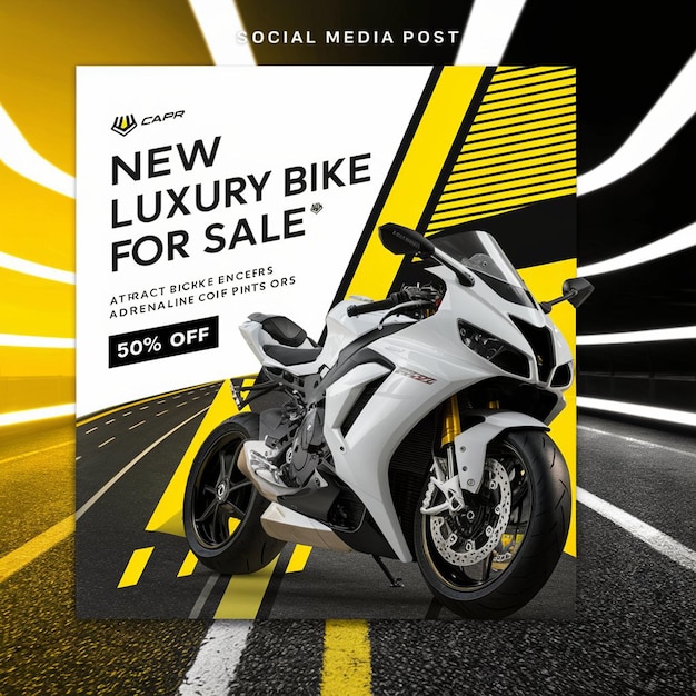 A motorcycle advertises a new luxury for sale