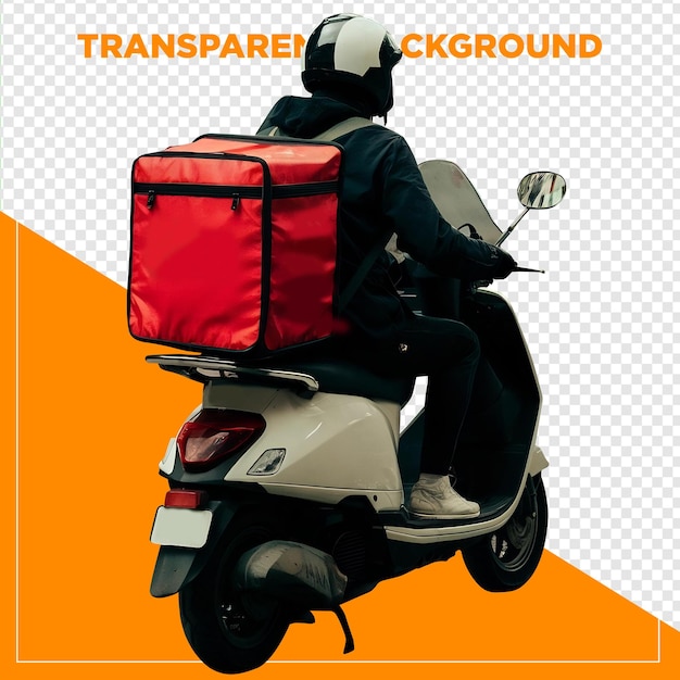 motorcycle courier working making deliveries with transparent background