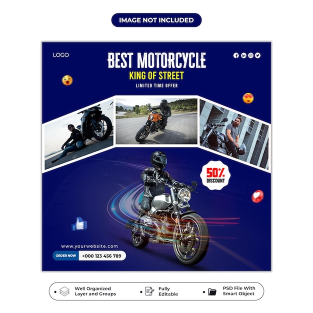 PSD motorcycle creative instagram post and social media banner design or square flyer template