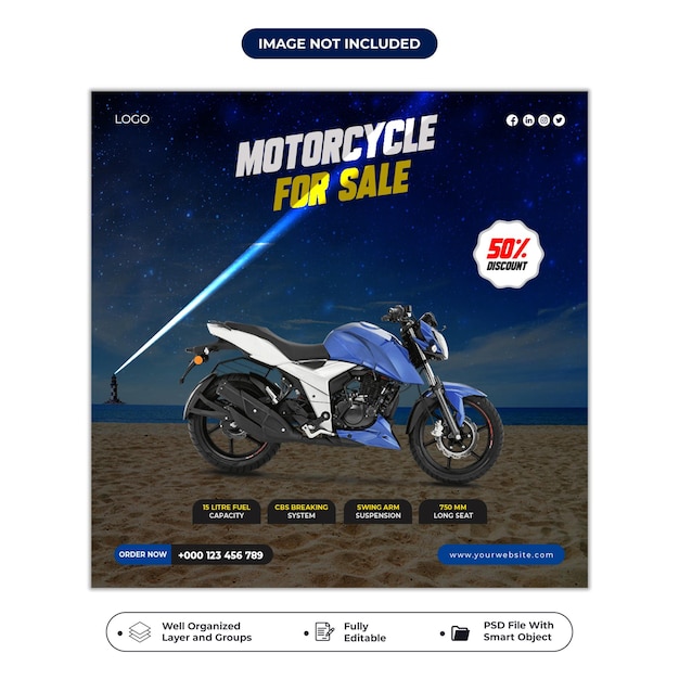 Motorcycle creative instagram post and social media banner design or square flyer template