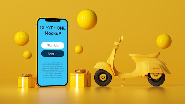 Motorcycle , gift box and smartphone mockup concept