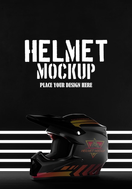 PSD motorcycle helmet mock-up design with neon lights