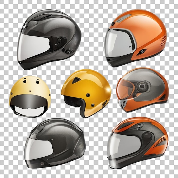 PSD motorcycle helmet a and set isolated transparent background psd