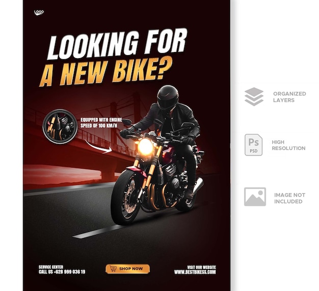 PSD modello psd di volantino di vendita di motociclette