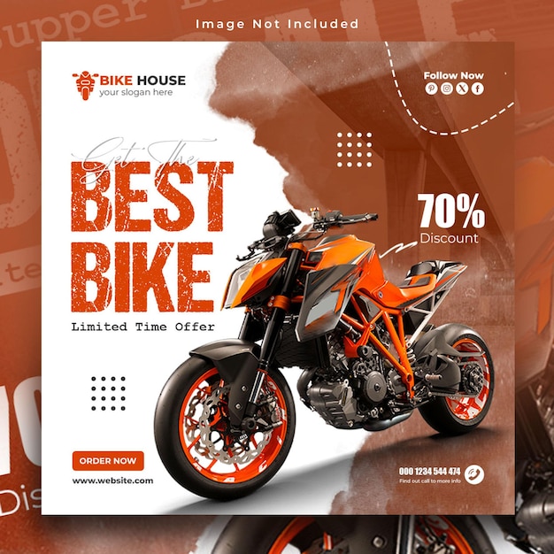 PSD design di banner per la promozione della vendita di motociclette sui social media